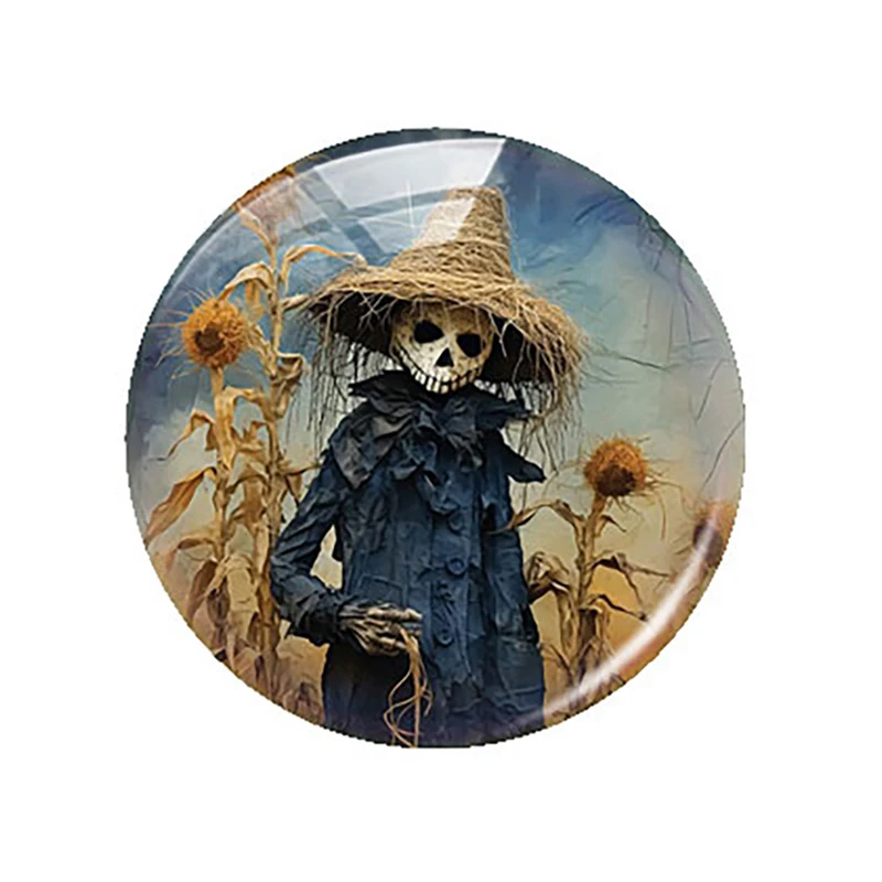 Halloween Gothic Horror Blue Scarecrow Raven Skull Witch Bat Photo Glass Cabochon Flatback Demo Cameo For Diy Jewelry Making