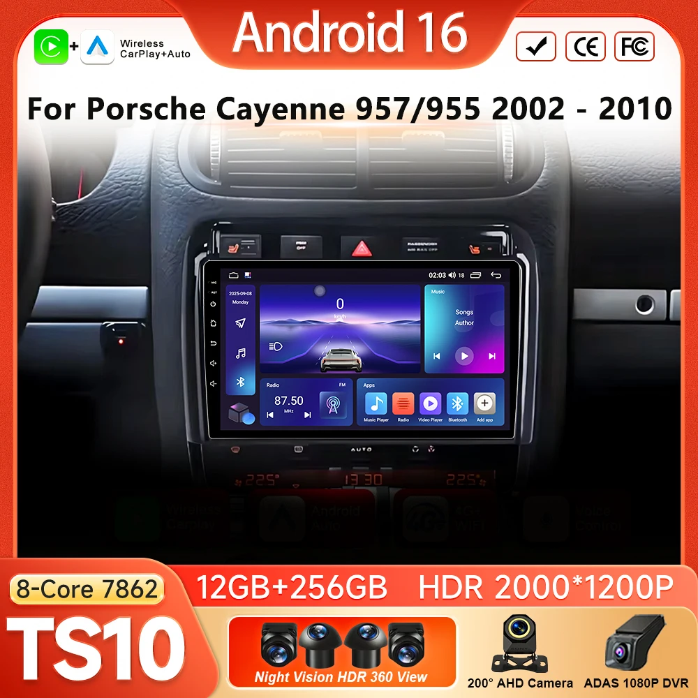 

Android 16 Wireless Carplay Radio For Porsche Cayenne 957 955 2002-2010 GPS Navigation Android Auto Car Multimedia Video Player