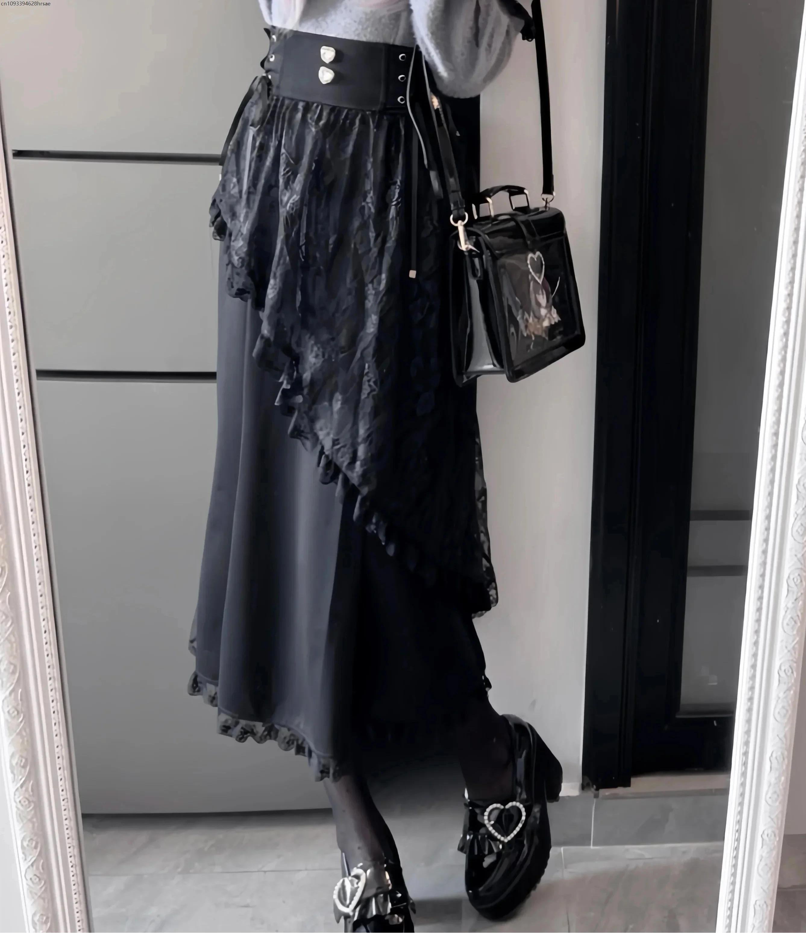 

Graceful Mine Series Mass-produced Lolita Fishtail Skirt Japanese Style Sweet Cute Lace Splicing High Waist Mid-calf Skirt Women