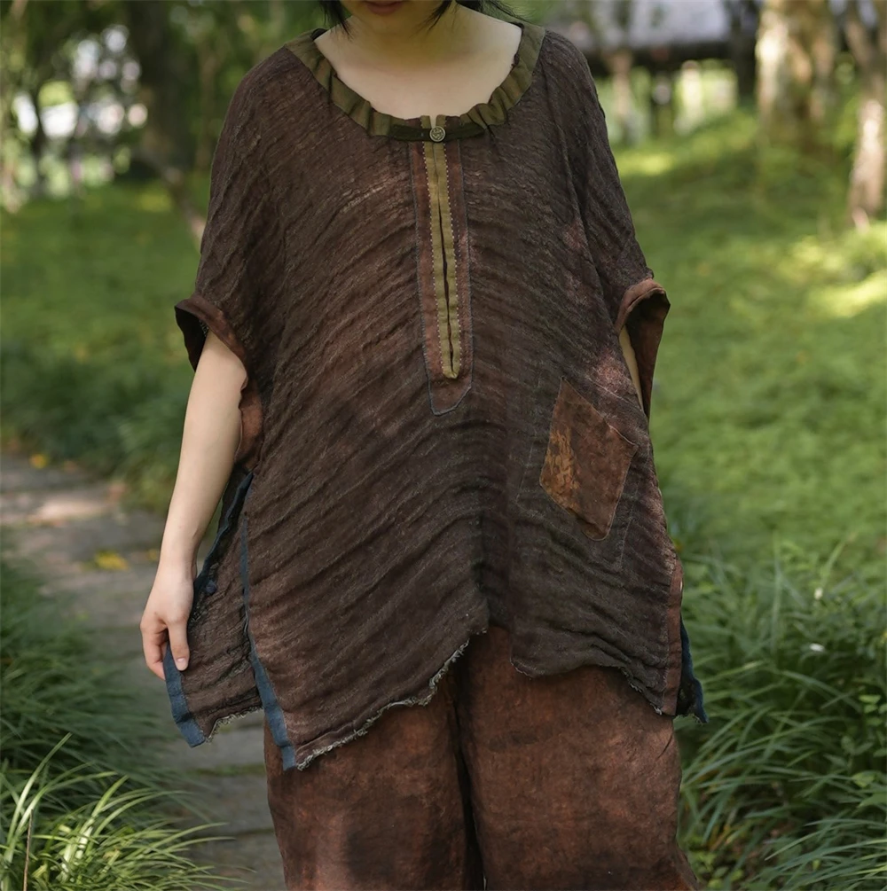 

PengPeng Home 30 Linen Weave Ancient Rough Hemp Smo Original Design Loose Fit ort Sve round Ne Regular Length