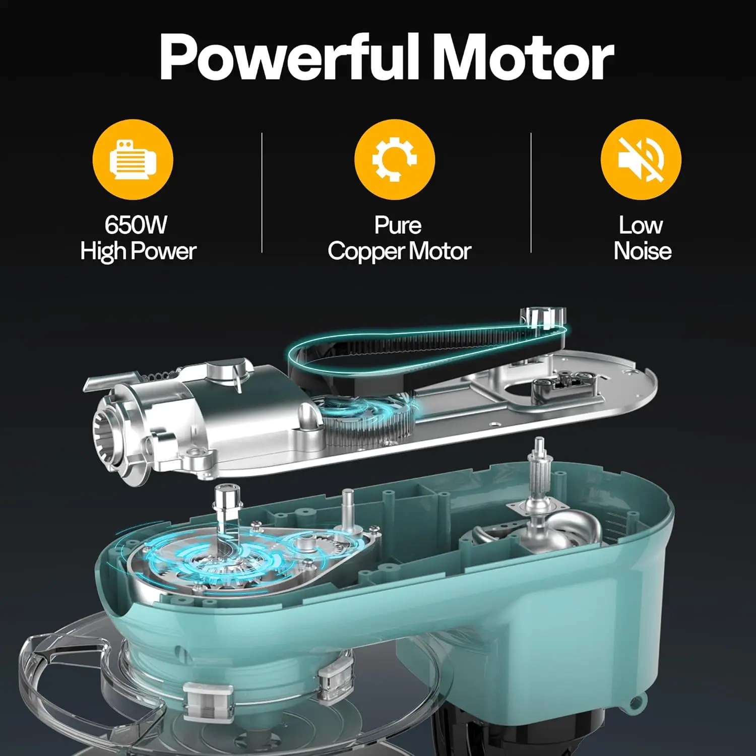 Robot da cucina multifunzionale 3 in 1 con ciotola in acciaio inossidabile da 6 litri, tritacarne con testa inclinabile a 6 velocità da 650 W, frullatore per succhi, blu