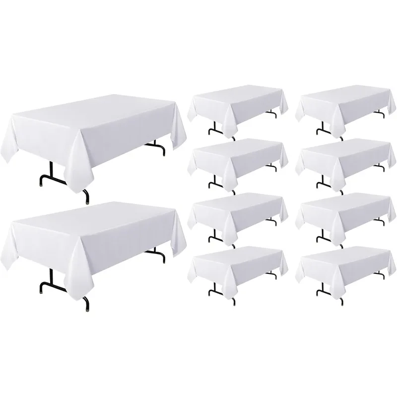 

10 Pack White Tablecloth 60 x 120 Inch, Rectangle Table Cloth for 8 Feet Table