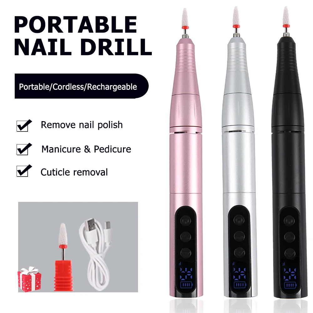 

Профессиональная перезаряжаемая аккумуляторная дрель для ногтей — высокоскоростная электрическая пилочка для ногтей 35000 об/мин с ЖК-дисплеем для маникюрного инструмента