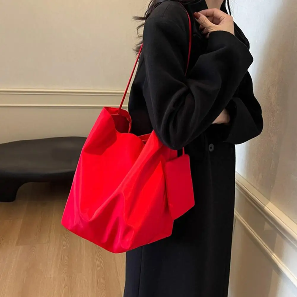 Neu eingetroffene große Nylon-Umhängetasche für Damen, minimalistischer, lässiger Stil, Vintage-Einkaufstasche mit Kordelzug und Schnalle – Detail 20
