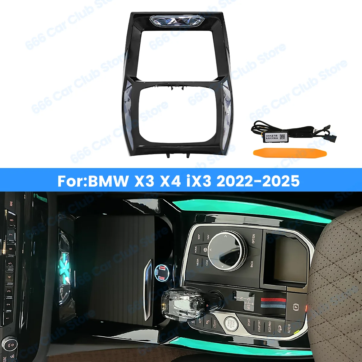 11 Colours  LED Crystal Center Console Saddle Light For  For BMW X3 X4 IX3 G01 G02 2022-2025 New  Decorative Lamp Ambient Light