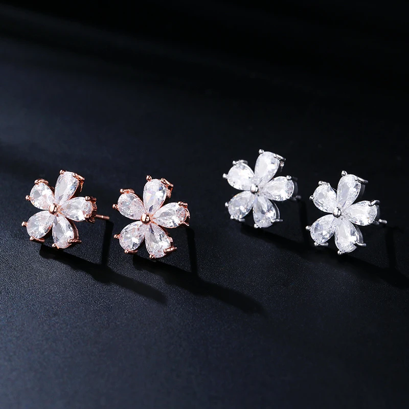 ZAKOL Cute Clear Zircon Flower Stud Earrings For Women Wedding Sparkling Crystal Fashion Bridal Jewelry