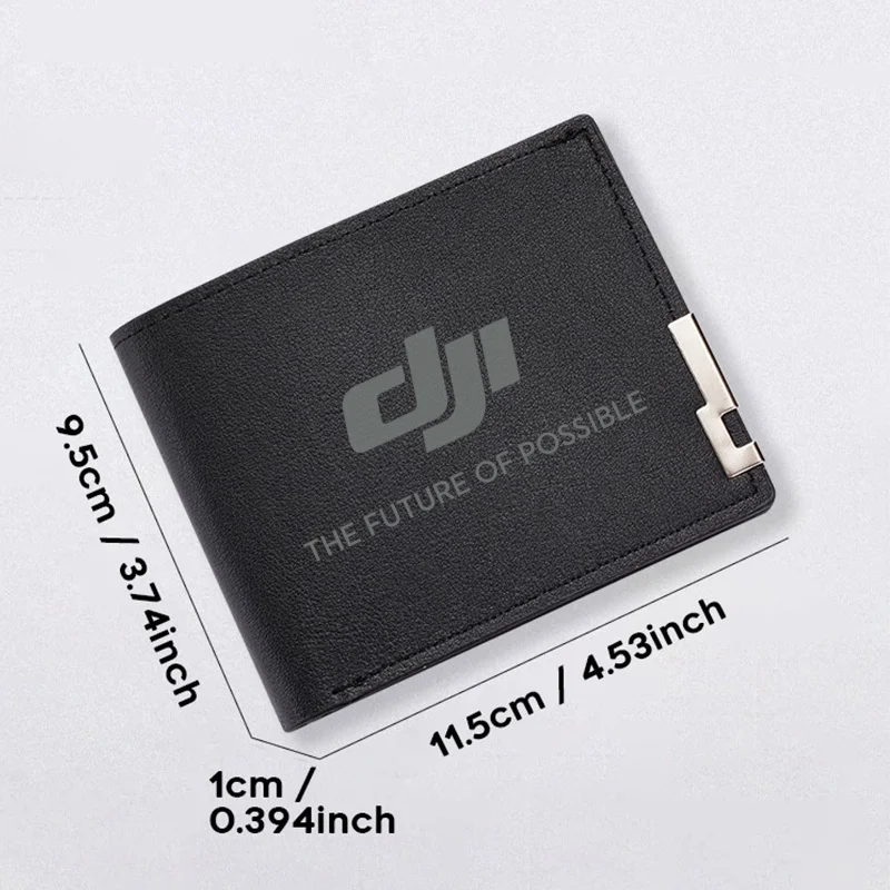 Portfel męski DJI z logo, wykonany ze skóry PU, minimalistyczny design, lekki, wytrzymały, biznesowy, modny, krótki portfel z metalowym zapięciem.
