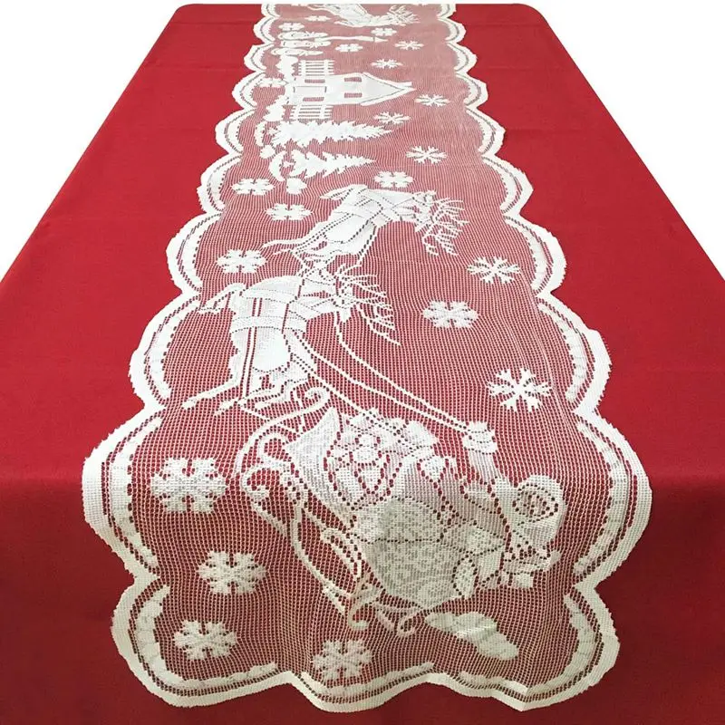 

2023 Christmas Table Runner Lace Santa Reindeer Snowflake Table Runner for Christmas Table Decorations for New Year Dining Room