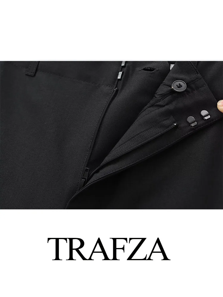 TRAFZA Women New Fashion Stralght Pants Mid-Waist Pockets Buttons Zipper Trousers Female Autumn Casual Full Length Pants