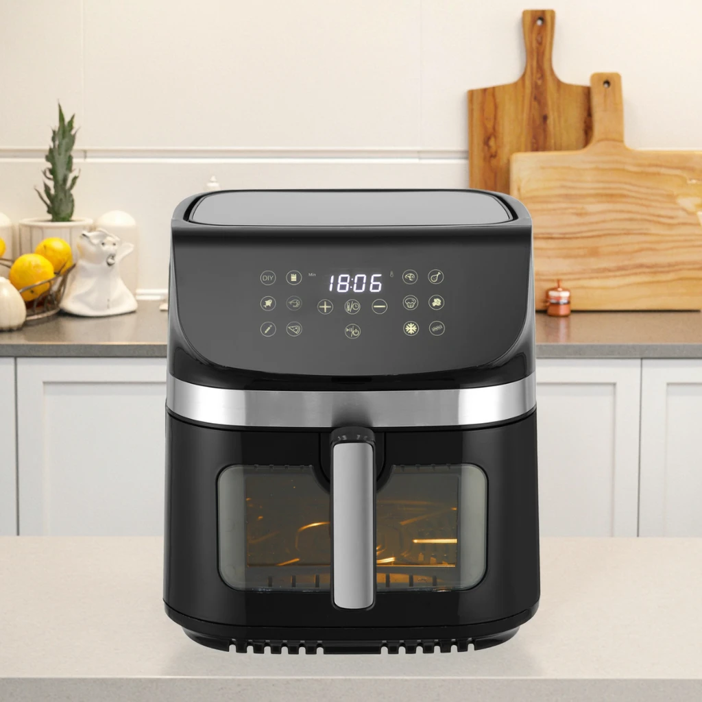2400W 9L Large Digital Touch Screen Air Fryer Stainless Steel Cover Oil-Free Square Roasting Kitchen Cooking Appliance