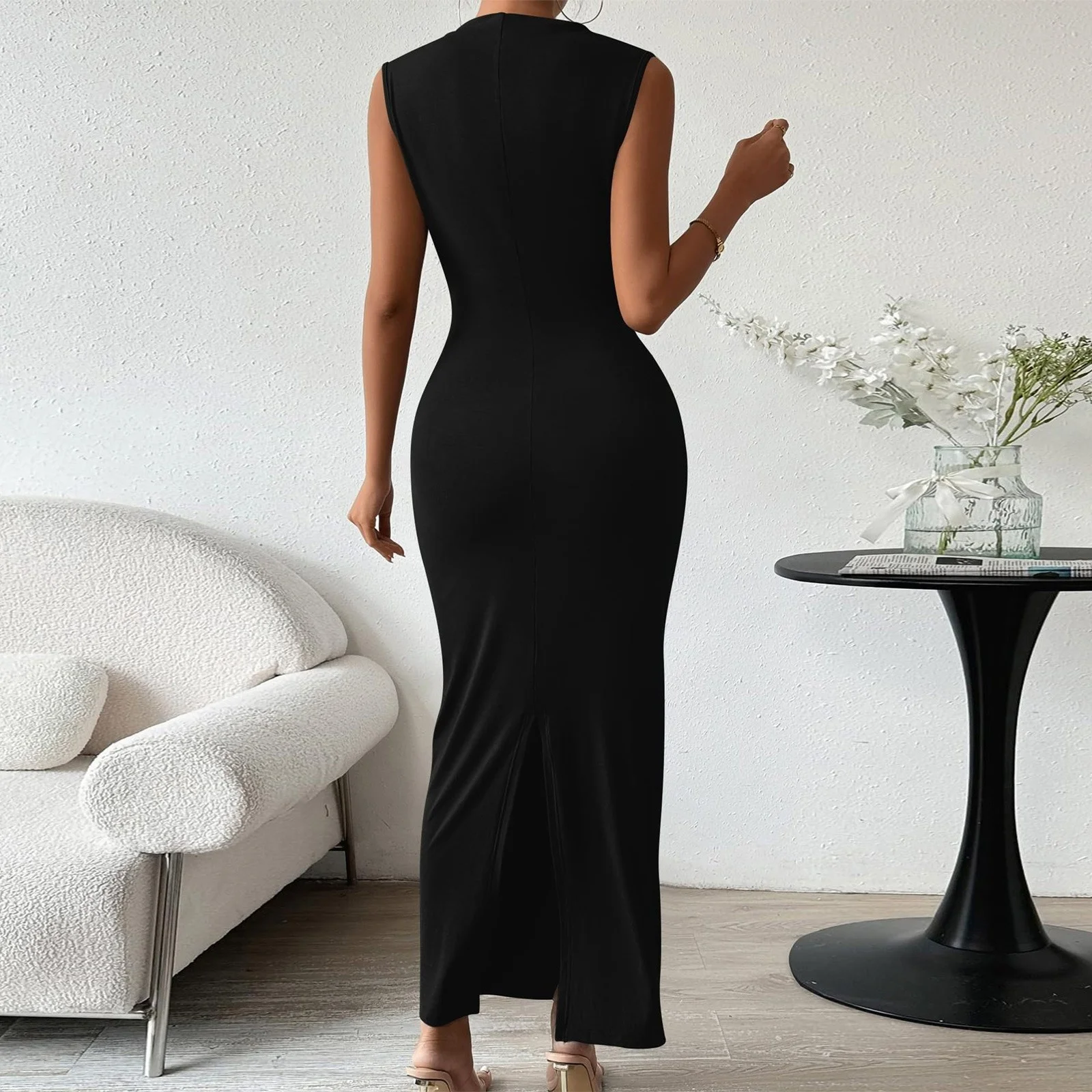 Vestido ceñido fruncido elegante para mujer, vestido Sexy sin mangas con envoltura en la cadera, vestido de fiesta para banquete de noche con temperamento elegante, novedad de 2026