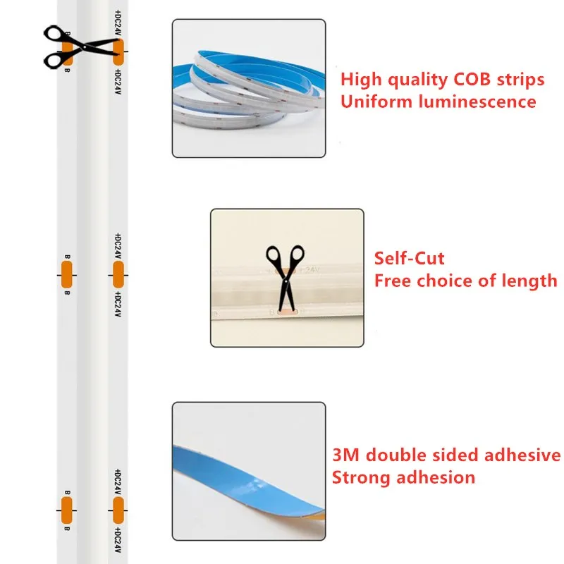 Imagem -04 - Cob Rgb Led Tira de Luz 5m 576 810 840 Leds mm 10 mm Flexível Fob Led Cob Luz Alta Densidade Ra90 Linear Regulável dc 12v 24v
