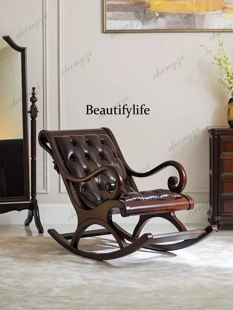 DD182American sofa, solid wood, leather adult recliner, sofa rocking chair for home leisure