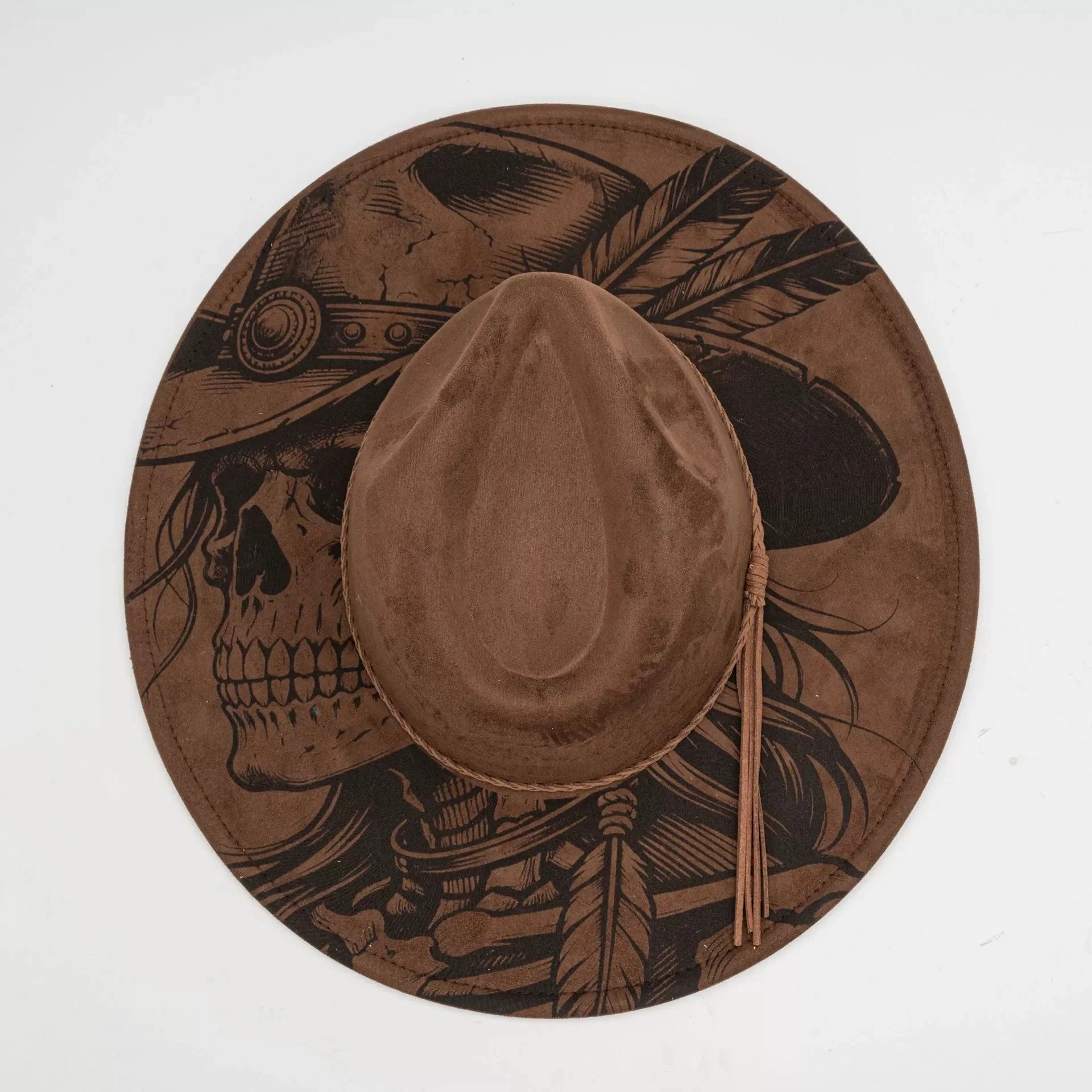 Men's and Women's Fashion Laser Engraved Western Cowboy Hat Outdoor Sun Protection and Sunshade Jazz Hat Tassel Windproof Hat