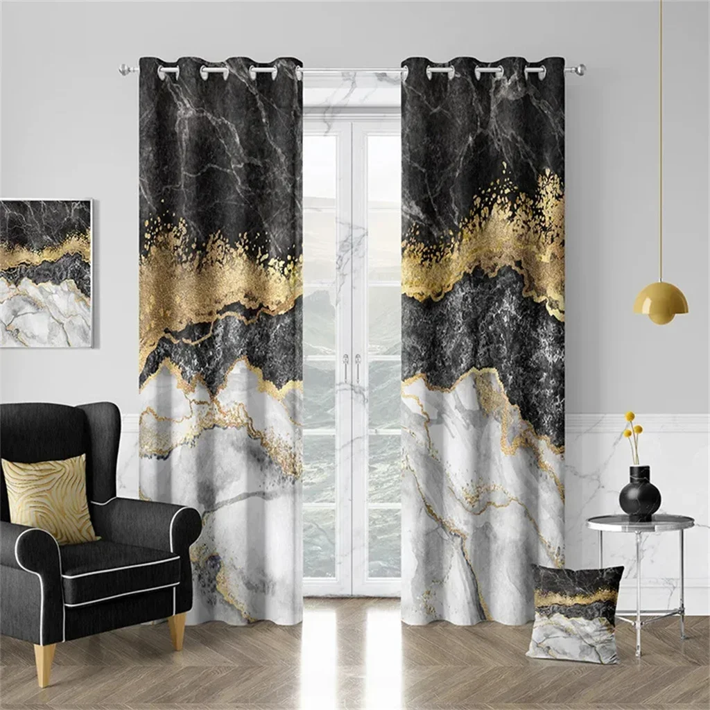 

Luxury Marble Black Gold Blue Texture Curtain Modern Abstract Art Style Home Living Room Bedroom Balcony Decor Curtains