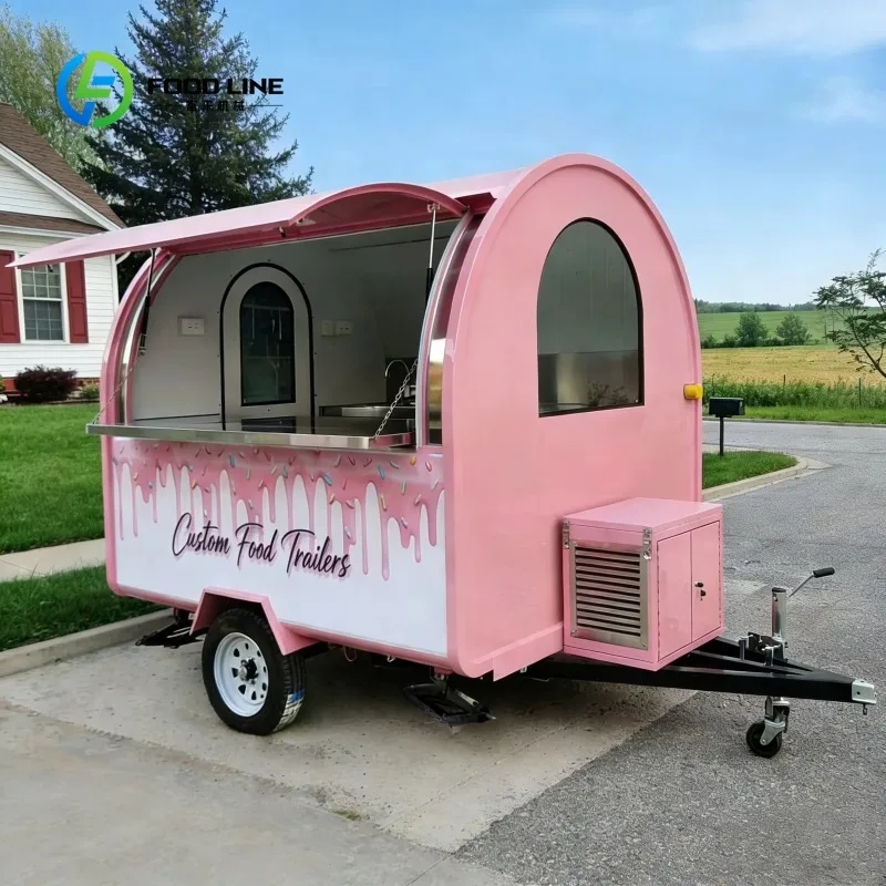 Custom Mobile Luxury Food Trailer Fully Equipped  with Hot Dog Cart Pizza Oven Coffee Bar Freezer Air Conditioner, Sink