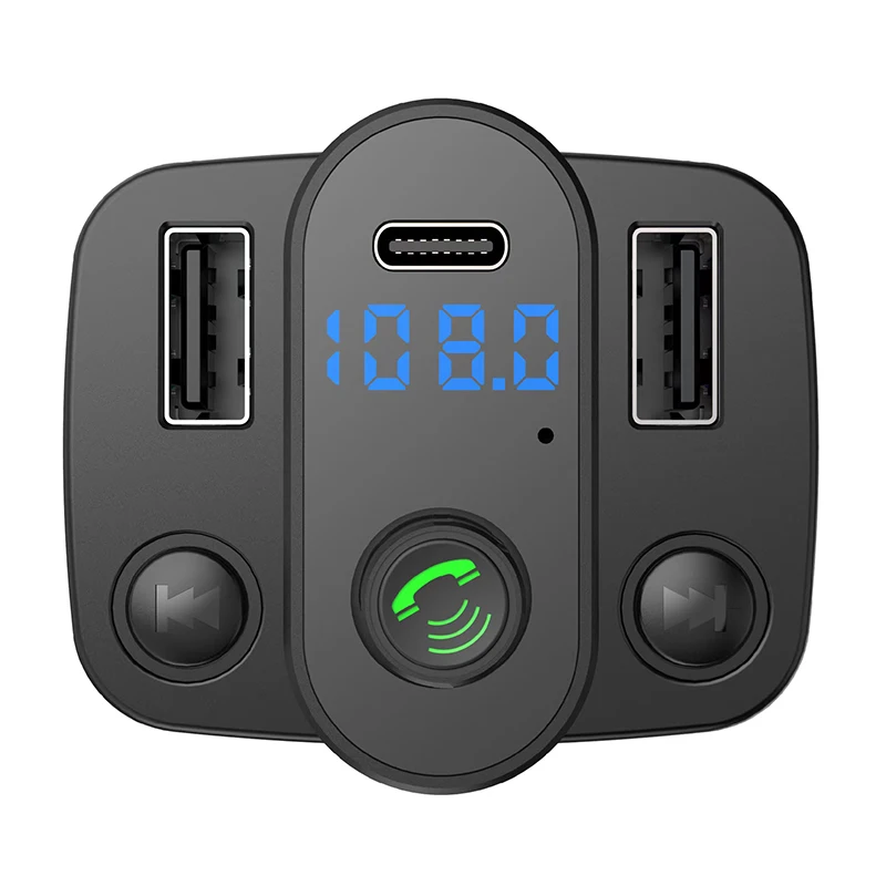 Typ-C Schnelllade-Autoladegerät FM-Transmitter Dual USB Musik-Player MP3-Ladegerät-Adapter Typ-C Wireless Light Freisprecheinrichtung