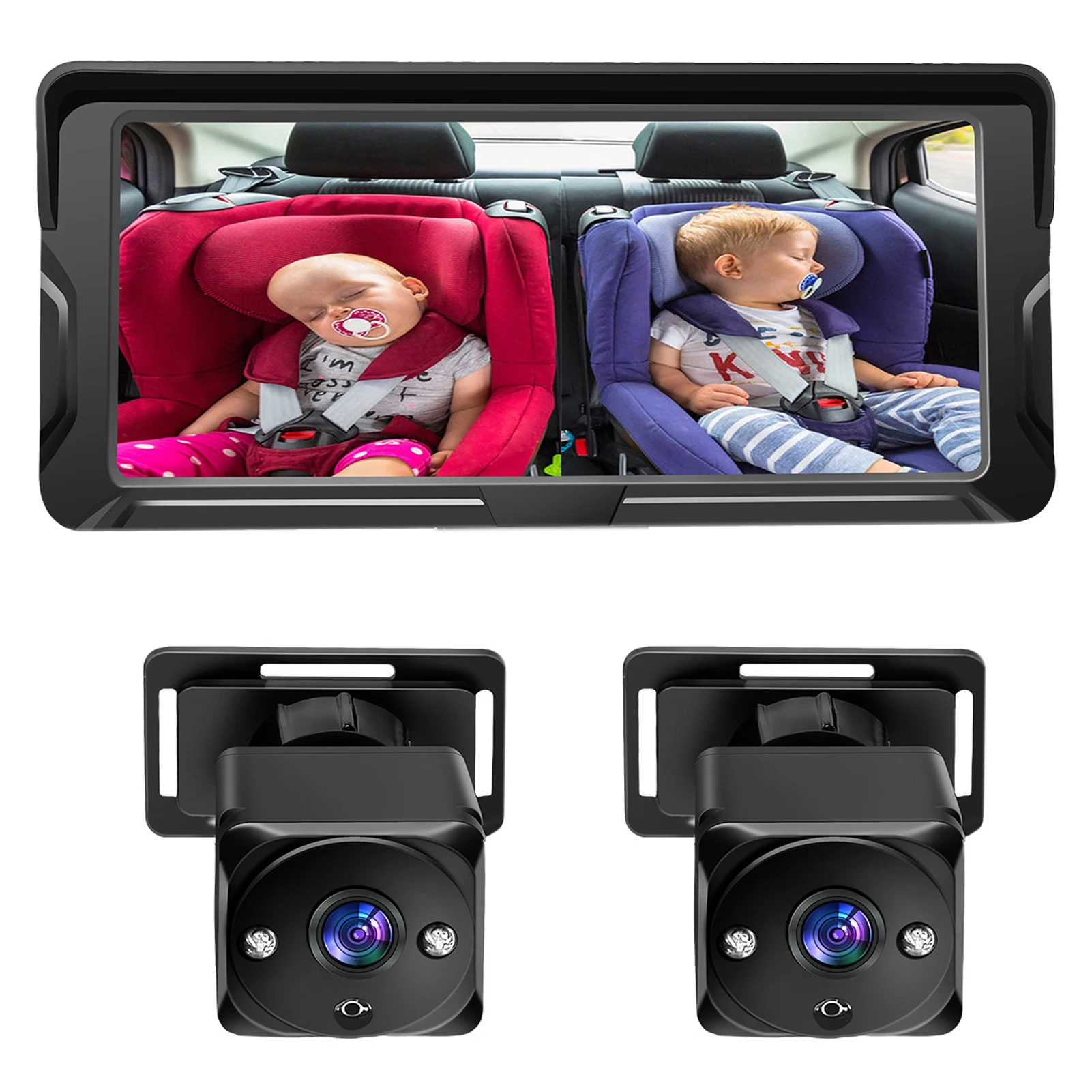 Câmera de Carro para Bebês 1080P, Câmera de Carro com Canal Duplo e 2 Câmeras de Visão Noturna IR e 150° °   Ângulo de Visão Amplo para Assento Virado para Trás