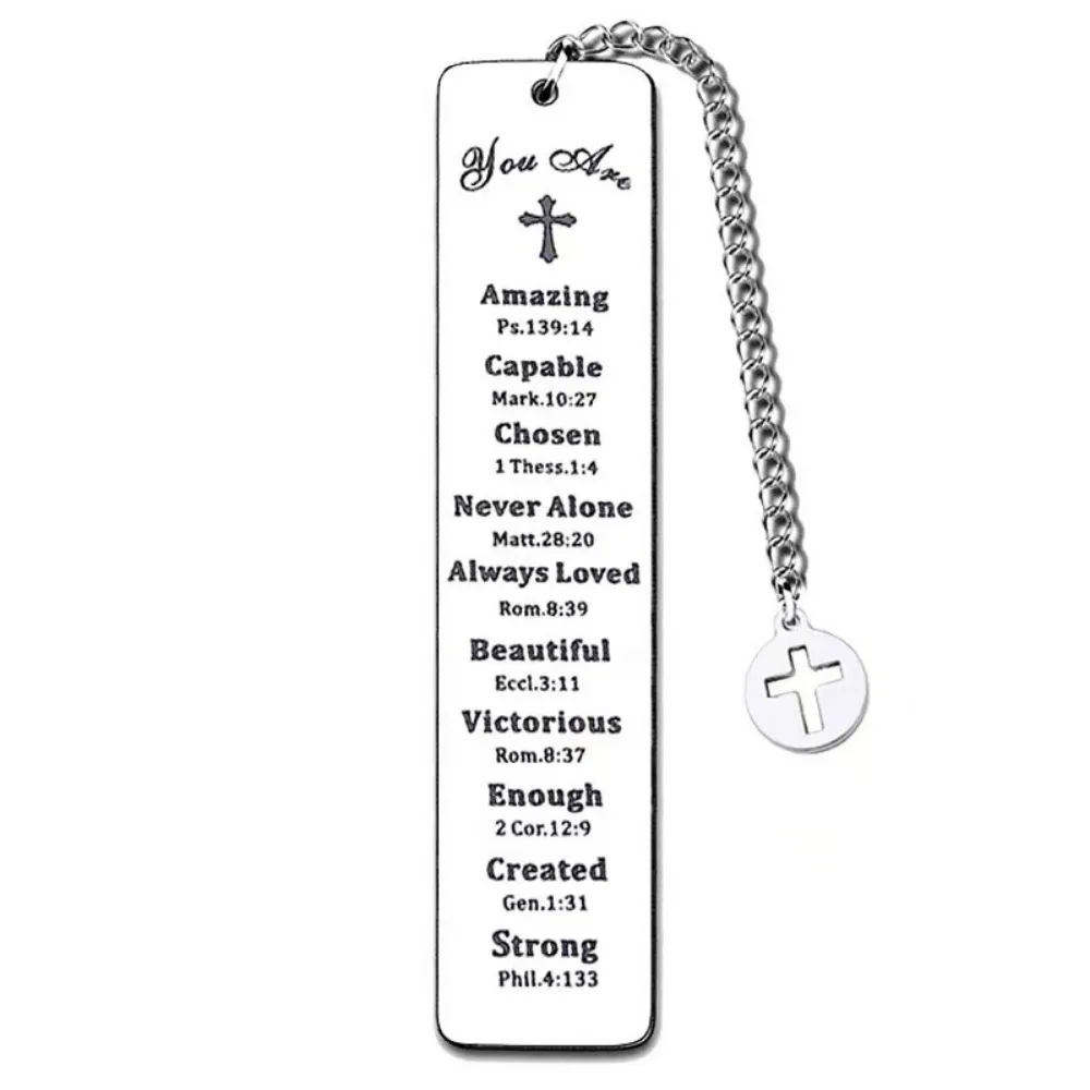 Encouragement Gratitude Inspired Bookmark for Book Lover Gifts Stainless Steel Book Mark Cross Pendant Reading Supplies Gifts