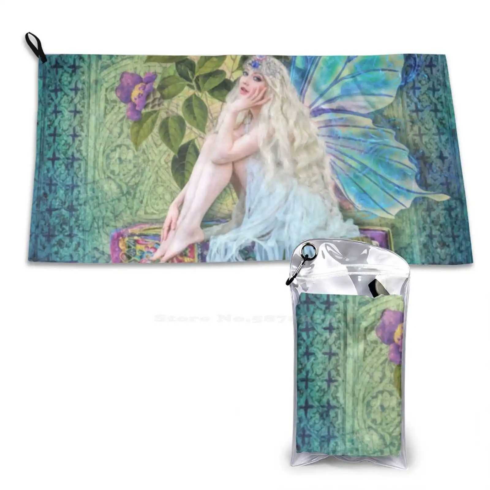 The Little Book Soft Towel Quick Dry Beach Towel Book Literature Story Blonde Winged Blue Yellow Purple Enchanted Fairytale