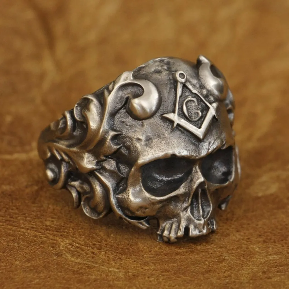 Masonic Skull Cupronickel Ring Biker Rock Punk Jewelry CP116 US Size 7-15