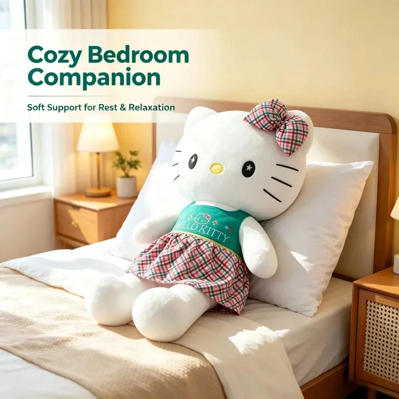 Vintage Plaid Style Hello Kitty Plush Toy Soft Stuffed Doll Cute Sofa Bedroom Pillow Y2K Sofa Cushion For Girls