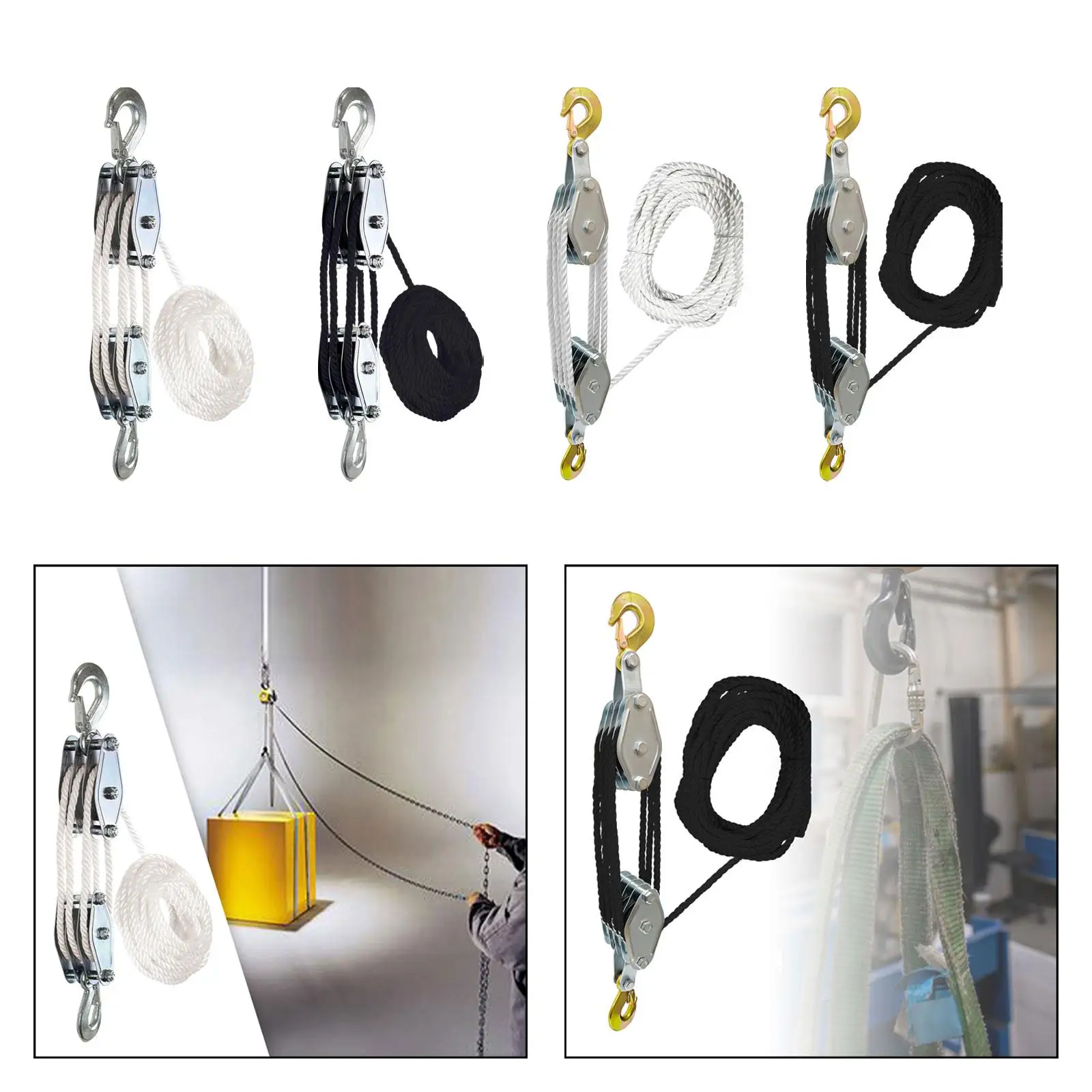 Rope Hoist for Lifting Heavy Objects Rope Pulley Hoist Manual Hand Lift