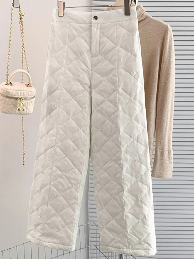 

Высококачественные стеганые пуховые хлопковые брюки для женщин: зимняя верхняя одежда, утепленные прямые и широкие брюки с высокой талией