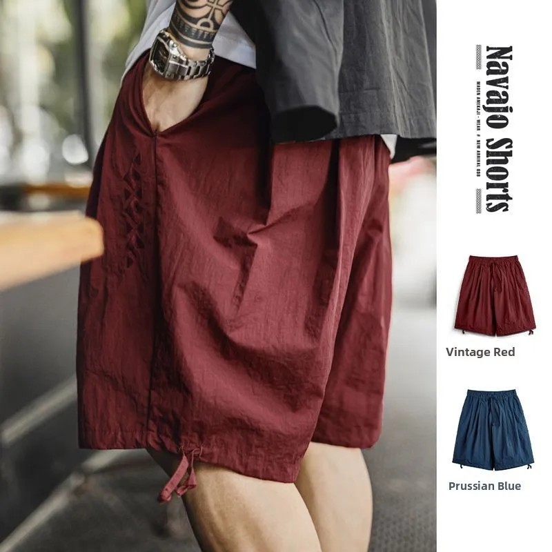 

Maden American Navajo Embroidered orts Loose Thin Beach Summer Men's Five-Quarter Pants Comfortable Breathable Casual orts