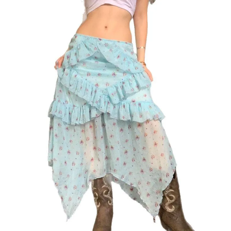 Gonna floreale in rete al mare con desiderio puro per le vacanze sexy Gonna con orlo irregolare a vita bassa con volant