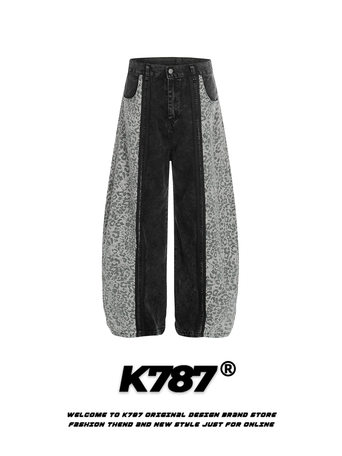 

K787 American Sle Trendy Brand Leopard Print Color Blo Wide Leg Pants Loose Casual Streetwear for Men And Women