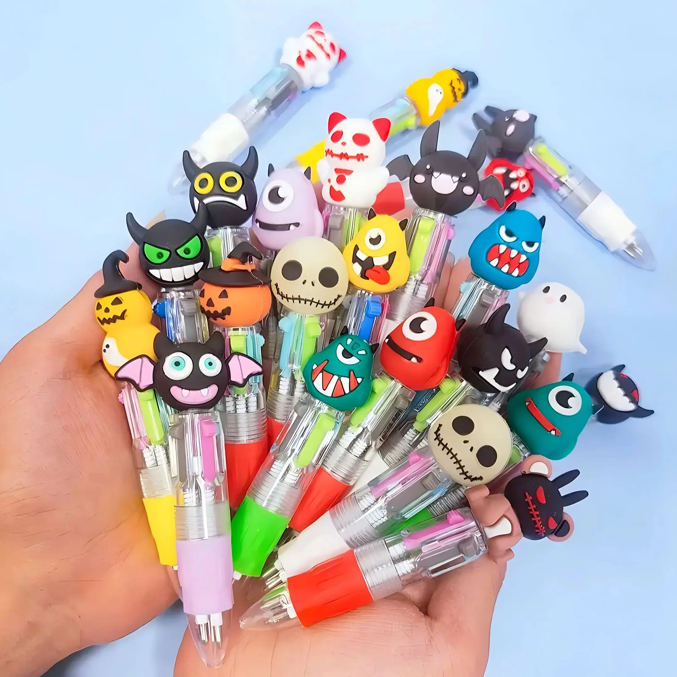 20Pcs/Lot Cute Halloween Mini Ballpoint Pen 4 Color Cartoon Skull Monsters Demon Bat Pen Kids School Office Stationery Gifts