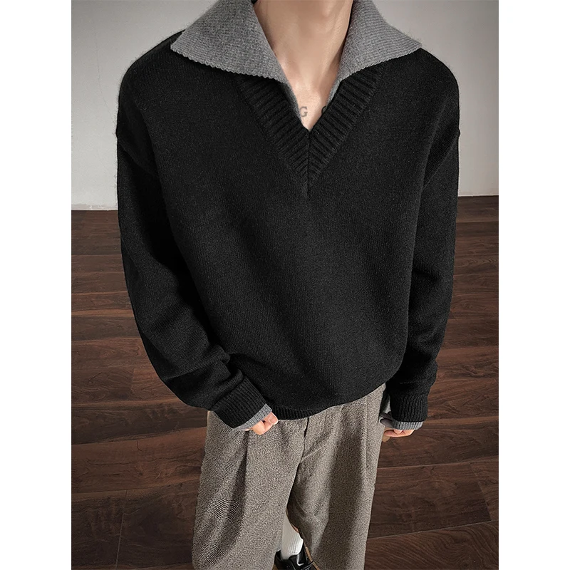 الشتاء سترة برقبة على شكل v الرجال الدافئة موضة عادية الأسود بلوفر مغزول الرجال الكورية فضفاضة طويلة الأكمام سترة رجالي البلوز الملابس