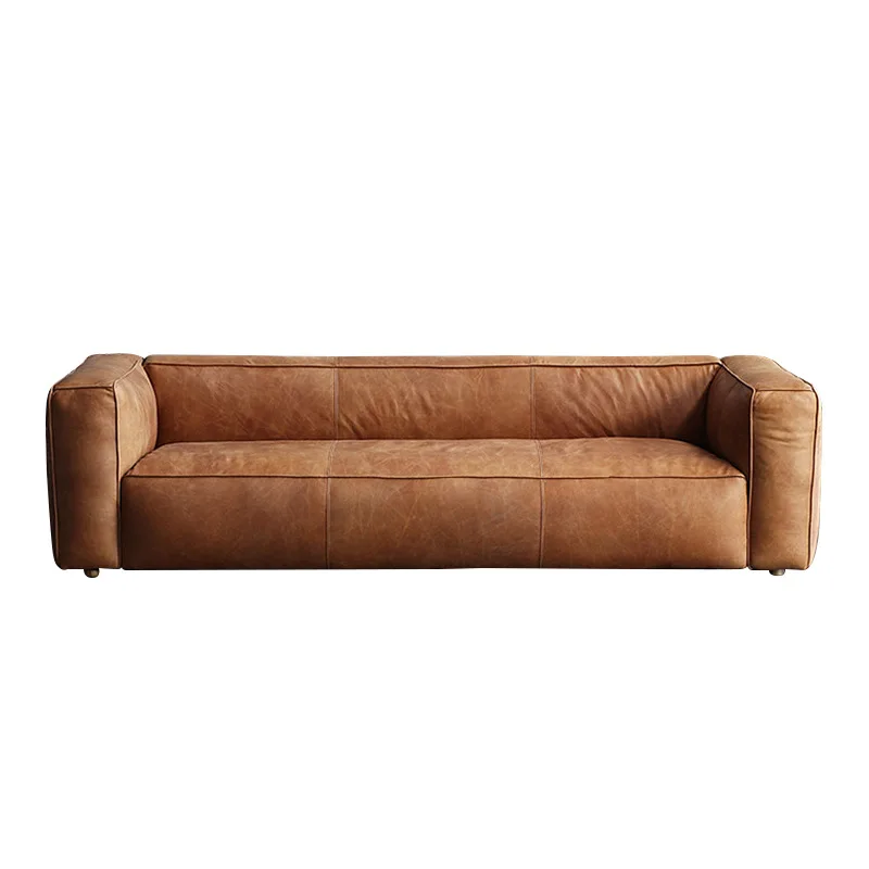 

Leather sofa Italian simple first layer cowhide living room sofa small apartment