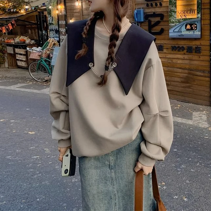 

2024 Women Trendy Casual Streetwear Oversized Design Sweatshirts Spring Female Korean Style Chic Long Sleeve Tunic Pullover Tops