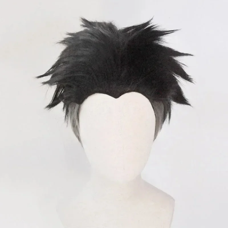 wat22 Kimetsu no Yaiba Stone Pillar Gyomei Himejima Men Short Black Grey Mix Synthetic Wig ALTIN Slicked-back Cospla New 2025 aa