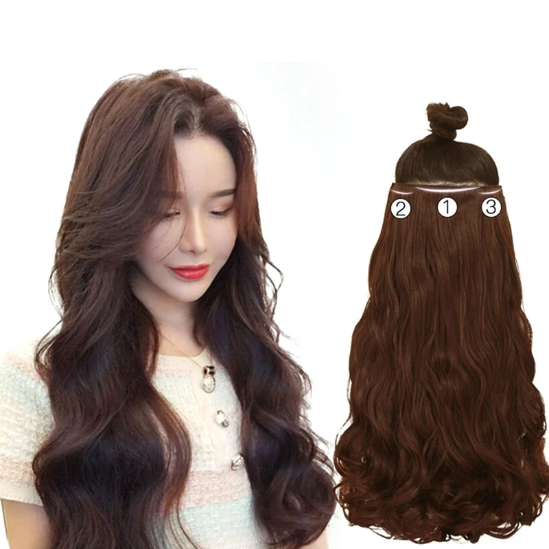 65Cm Thickened Three-Piece Wig Set Large Wavy Long Curly Wig High Temperature Hair Wire Wig Light Brown Long Wavy Roll