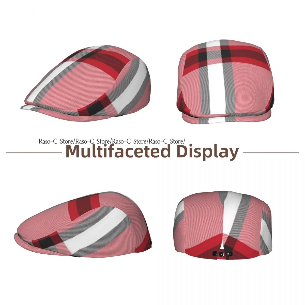 British Gatsby Newsboy Cap For Adults Red Asymmetric Plaid Texture Flat Peaked Cap Autumn Winter Beret Hat