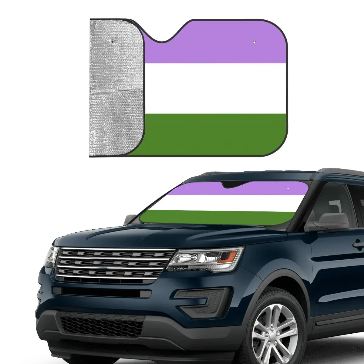 Genderqueer Pride Flag Retractable Sunshade Windscreen 76x140cm Gender non-normatively Aluminium Foil Sunshade Visor Car-styling