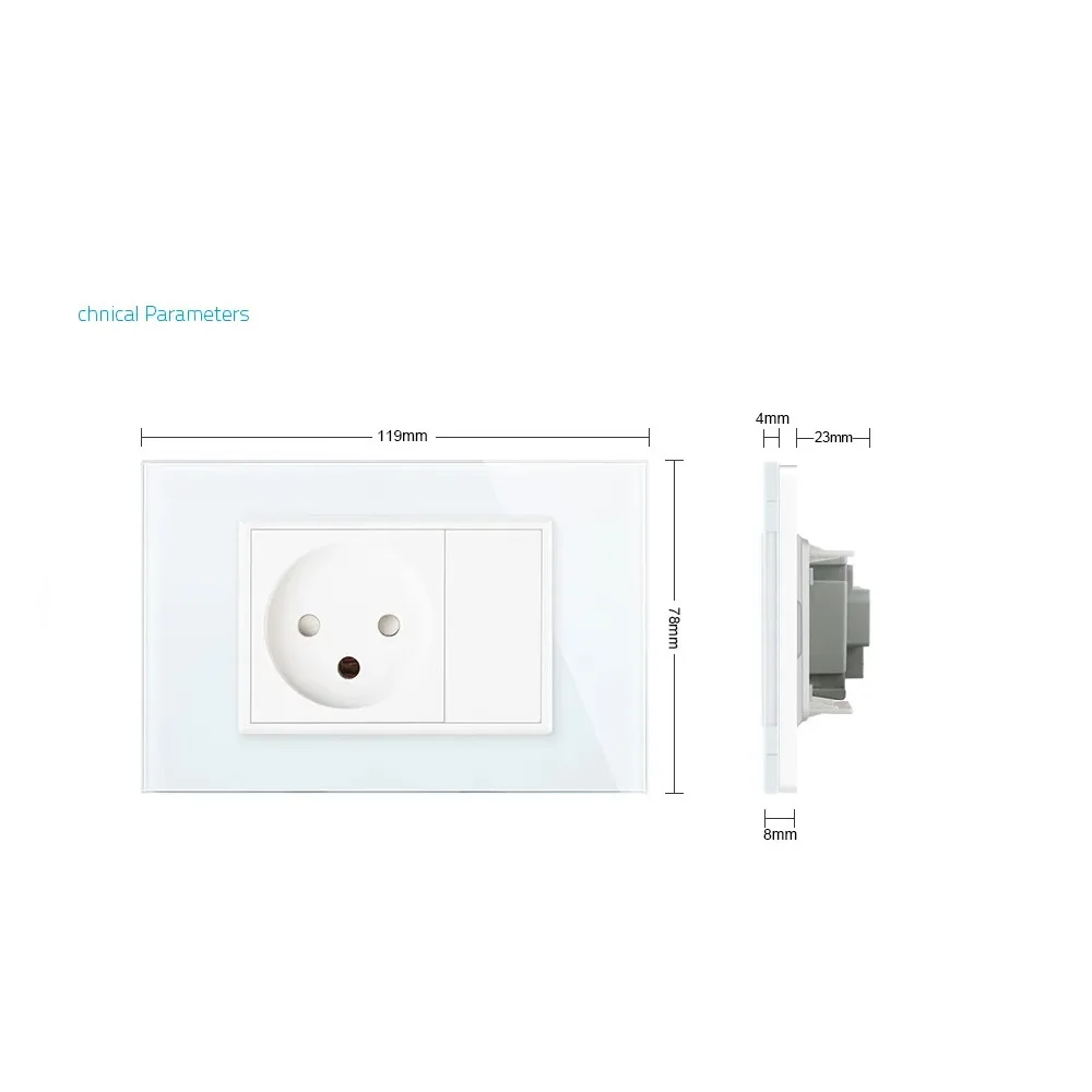 Livolo Israel Power Socket Sensor ,White/Black Crystal Glass Panel, AC 110~250V 16A Wall Power Israel Socket, VL-C9C1IL-11
