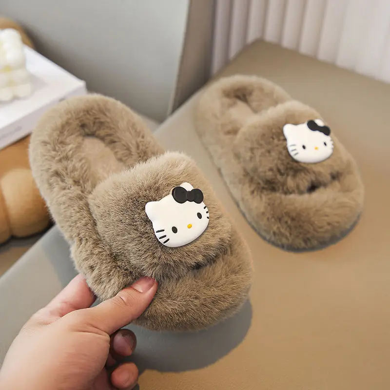 Hello Kitty Slippers Kawaii Sanrio Anime Children Shoes Girl Heart Sweet Cute Cartoon Children Home Cotton Slippers Gift for Kid