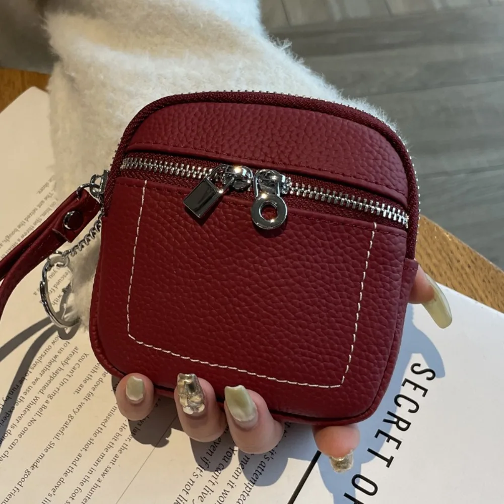 

Портативный кошелек на молнии из искусственной кожи, однотонная сумка для мелких предметов со шнурком, легкая сумка для хранения наушников с губной помадой