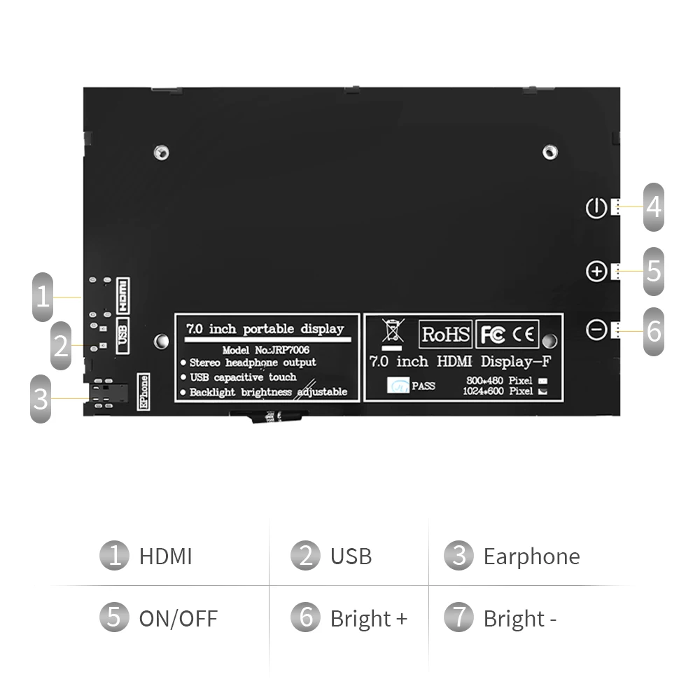 7006Portable Display HD Display Type-C Interface 1024*600 for PC/Raspberry Pi/Game Console/Computer Screen Expansion/PRI/CAMING