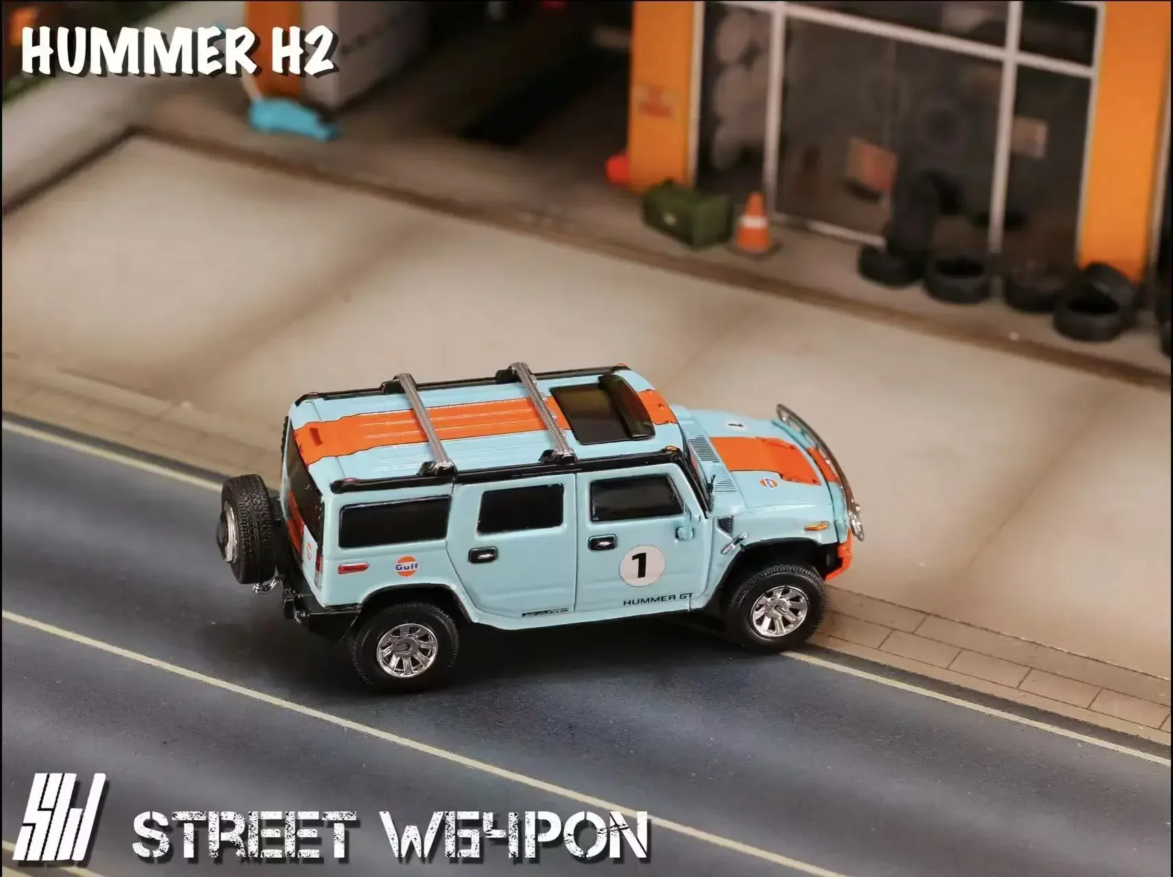 **Vorbestellung **SW 1:64 HUMMER H2 BlueOrange /Polizei-Modellauto