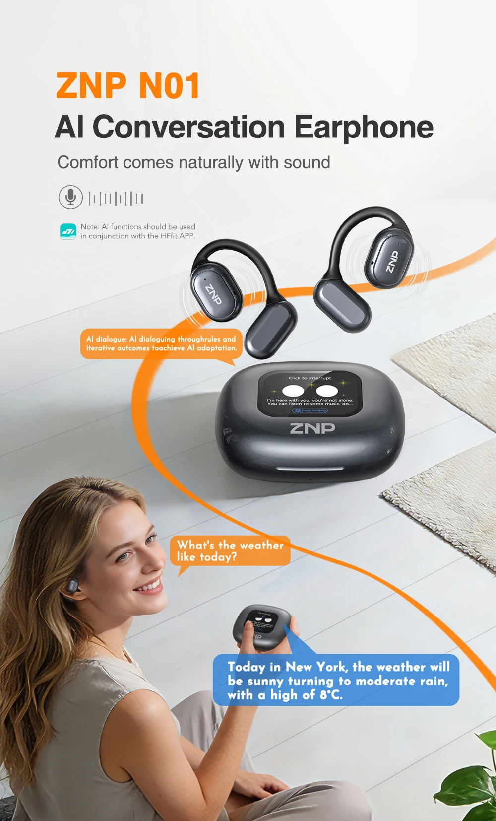 ZNP N01 KI-Übersetzer-Kopfhörer, Sprachübersetzer, kabellose Business-Ohrhörer, IP56 wasserdicht, Sport-Bluetooth-LED-Ohrhörer – Detail 1