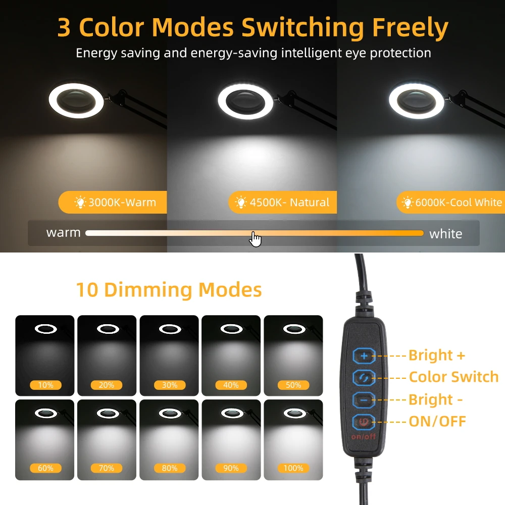 Imagem -03 - Usb Dimmable Led Desk Lâmpadas Abajur Eye Care Reading Light Livro Noite Iluminação Reparação de Trabalho Skincare Beleza Lupa