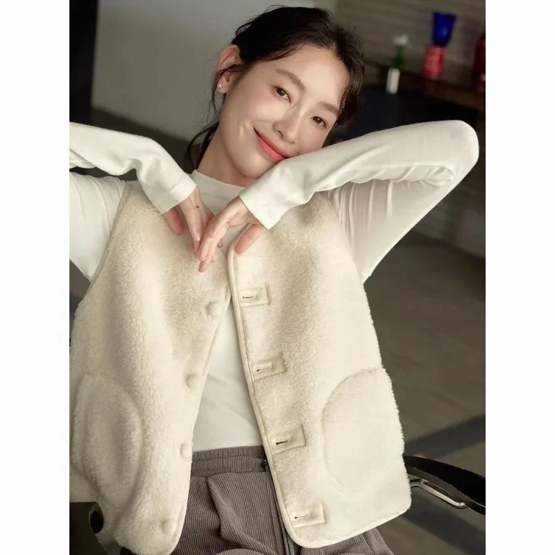 

2026 New Fashion Casual Comfortable Vest Vest Jacket Autumn and Winter Loose and Skinny Sweet Apricot College Top Women's