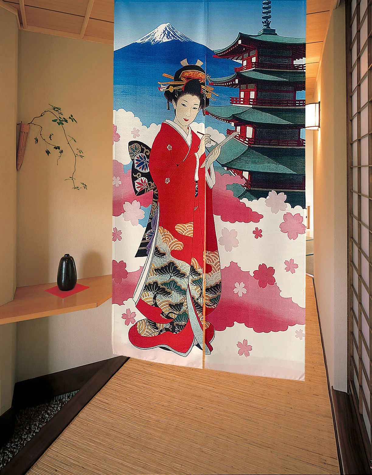 Kyoto Geisha Girls Door Curtain Cherry Blossom Noren for Sushi Shop Izakaya Decor Kitchen Curtains Japanese Style Door Curtain