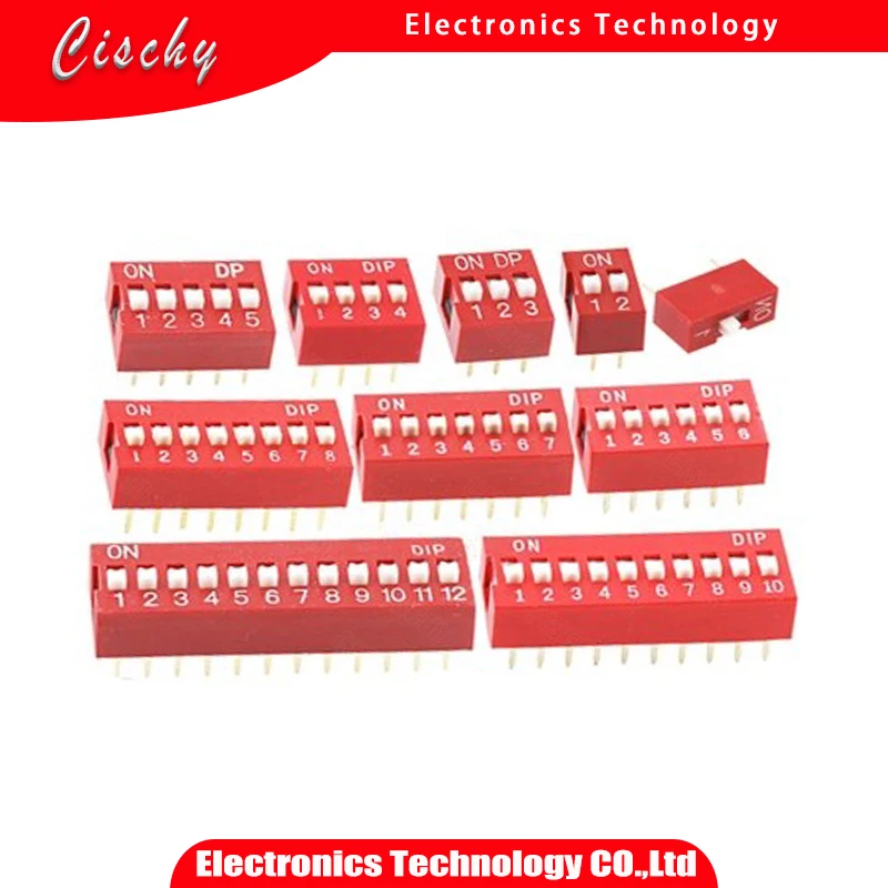 10PCS Slide Type Switch 1 2 3 4 5 6 7 8 9 10 12 Bit 2.54mm Position Way DIP Red Pitch Toggle Switch Red Snap Switch hjxrhal