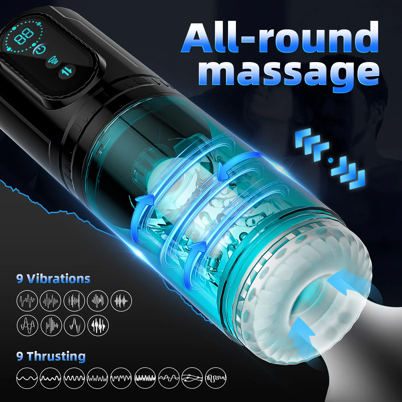 Automatic Male Penis Pump with 9 Sucking Thrusting Rotating Modes 3D Realistic Adult Men Sex Toy Machine Blowjob Stroker view 3